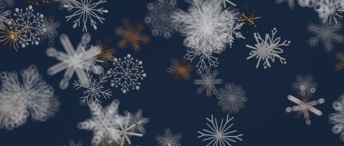 Kış mevsimi için Koyu Mavi Arkaplanda Soyut Kar Tanesi Deseni