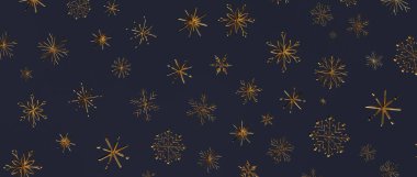 Kışın Tatil Tasarımları İçin Koyu Mavi Arkaplanda Altın Kar Tanesi Deseni
