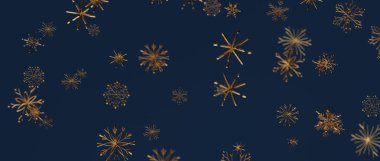 Donanma Mavi Arkaplanda Zarif Altın Kar Tanesi Şablonu