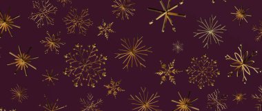 Noel için Burgundy Arkaplanında Zarif Altın Kar Tanesi Şablonu