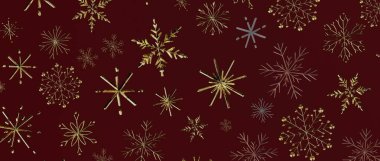 Noel için Burgundy Arkaplanı 'nda Zarif Kar Tanesi Deseni