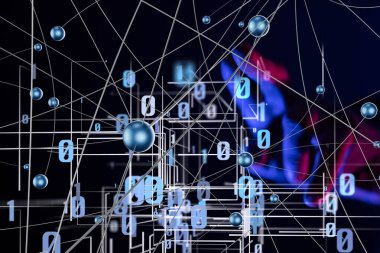 Küresel ağ Engelleme zinciri. Üç boyutlu illüstrasyon. Sinirsel ağlar ve