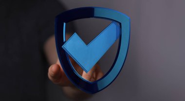 İşaretli sembollü dijital kalkan, koruma konsepti, internet güvenliği, veri güvenliği