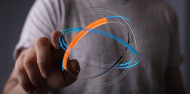 İnsan soyut dünyaya dokunarak bağlantıyı temsil eder.