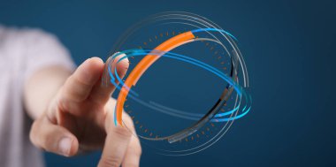 Küresel bağlantılar için elinle dijital ağ küresine dokun