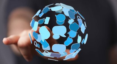 Küresel Bağlantı İçin Eldeki Dijital İletişim Küresi Hologramı