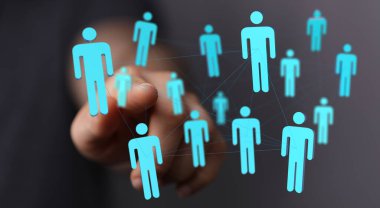 Soyut insan simgeleriyle bağlı dijital ağ kavramı dokunuş etkileşimi