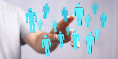 İnsan iletişimini ve dijital dünyayı temsil eden bağlı ağ kavramı