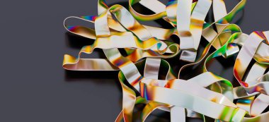 Siyah arkaplanda soyut yanardöner kurdeleler