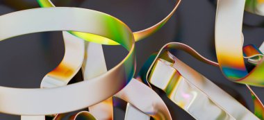 Soyut yanardöner metal kurdeleler, renkli şekiller.