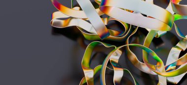 Koyu arkaplanda soyut yanardöner metalik şeritler