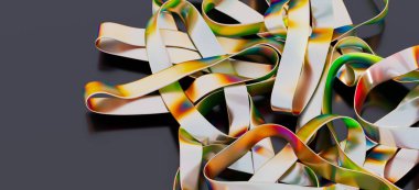 Soyut yanardöner kurdeleler birbirine karışmış sanat eserleri