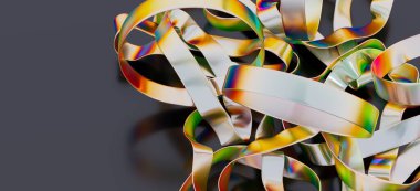 Soyut yanardöner kurdeleler koyu arkaplana dolanmış