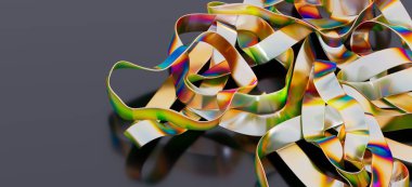 Soyut yanardöner kurdeleler, karışık renkli iplikler.