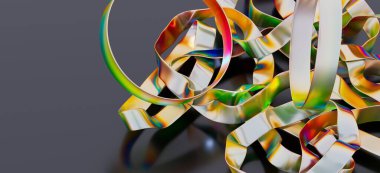 Soyut yanardöner kurdeleler, metalik doku, renkli girdaplar.