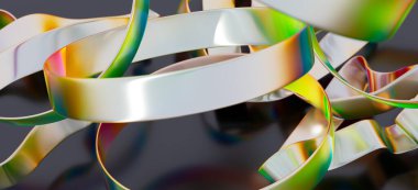 Soyut yanardöner metalik kurdeleler fırıl fırıl dönüyor