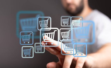Çevrimiçi Alışveriş Kavramı: Dijital Alışveriş Arabası Simgeleriyle Etkileşim