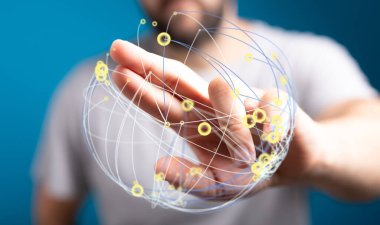 Bağlantı ile Aydınlanmış Dijital Dünya 'ya Uzanan Adam