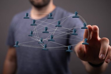 Bir parmak dokunuşuyla insan ağı bağlantısı, sosyal konsept