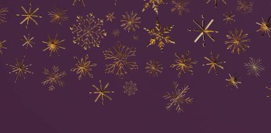 Noel dekorasyonu için mor zemin üzerinde altın kar taneleri