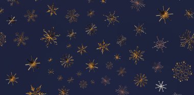 Kışın Koyu Mavi Arkaplanda Altın Kar Tanesi Kalıbı