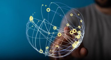 Elde bağlı dijital ağ küresel bağlantı illüstrasyonuName