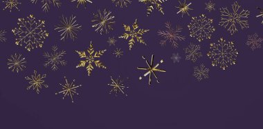 Noel için Koyu Mor Arkaplan Üzerine Zarif Altın Kar Tanesi Tasarımı