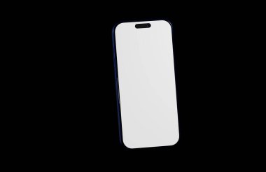 Siyah arkaplanda mavi kenarlı boş ekran ile modern akıllı telefon tasarımı