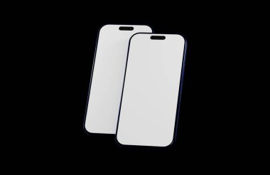 Boş ekranlı iki modern akıllı telefon. Model veya tasarım için mükemmel..