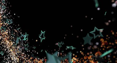 Siyah üzerinde parlayan parçacıklar ile soyut yıldız arkaplan çizimi