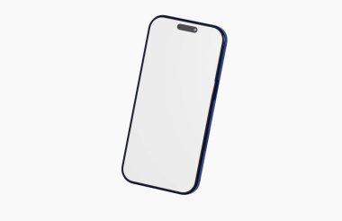 Mavi çerçeveli modern akıllı telefon tasarımı, beyaz arkaplanda izole.