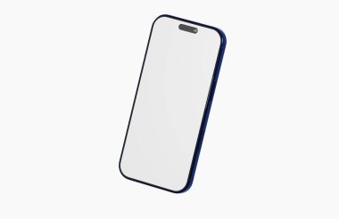 Mavi çerçeveli modern akıllı telefon tasarımı beyaz üzerine izole edilmiş