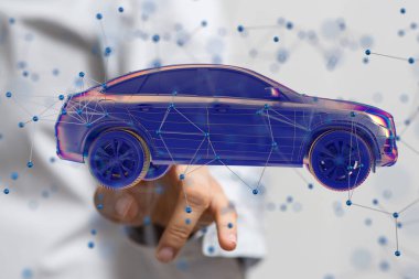 Yön bulma sistemi sürüşünün HUD grafiğine sahip otonom araba