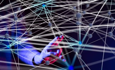 Küresel ağ Engelleme zinciri. Üç boyutlu illüstrasyon. Sinirsel ağlar ve