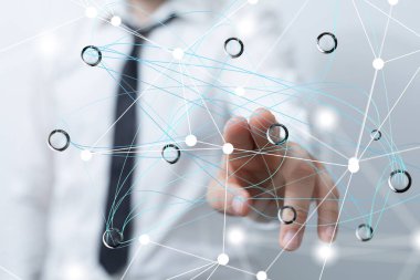 Küresel ağ Engelleme zinciri. Üç boyutlu illüstrasyon. Sinirsel ağlar ve