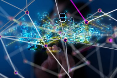 Sinirsel ağ 3 boyutlu illüstrasyon. Büyük veriler ve siber güvenlik - 3D