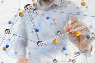 Sinirsel ağ 3 boyutlu illüstrasyon. Büyük veriler ve siber güvenlik