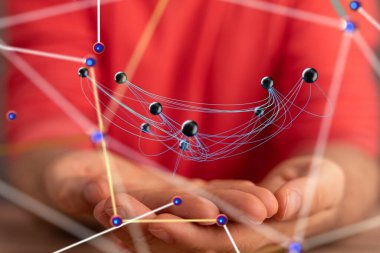 Küresel ağ Engelleme zinciri. Üç boyutlu illüstrasyon. Sinirsel ağlar ve