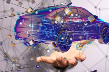 Yön bulma sistemi sürüşünün HUD grafiğine sahip otonom araba