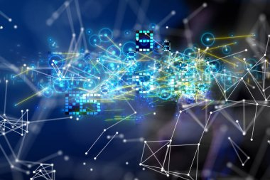 Sinirsel ağ 3 boyutlu illüstrasyon. Büyük veriler ve siber güvenlik