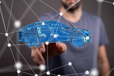 Yön bulma sistemi sürüşünün HUD grafiğine sahip otonom araba