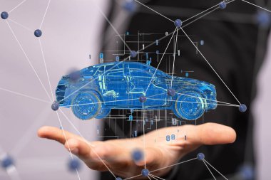 Yön bulma sistemi sürüşünün HUD grafiğine sahip otonom araba