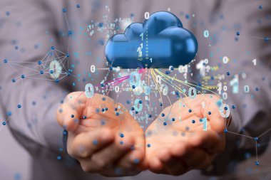 Yapay Zeka Bulutu teknolojisi. Bütünleşik dijital web kavramı arka planı