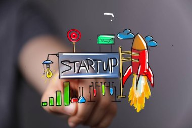 Roket Fırlatma İllüstrasyonuyla Başlangıç İş Konsepti ve Büyümesi