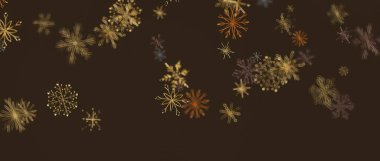 Koyu bir zemine düşen altın kar tanelerinin soyut çizimi