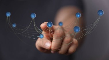 Ağı temsil eden dijital bağlantı ve teknolojiye dokunmak