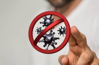 Coronavirus önleme kavramı: yasaklanmış virüsü sembolize eden bir el yazısı