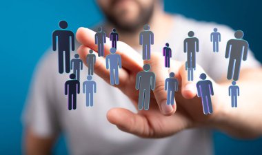 Mavi arkaplanda insan ağı, bağlantı ve iletişim illüstrasyonu