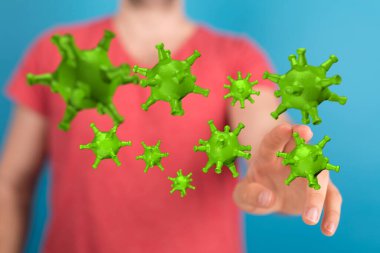 Virüs mikroplarını işaret eden insanlar hastalıkların yayıldığını ve bulaşıcı olduğunu gösteriyor.