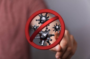 Coronavirus Salgınını Durdur: Soyut Virüs Sembolünde Yasak İşaret